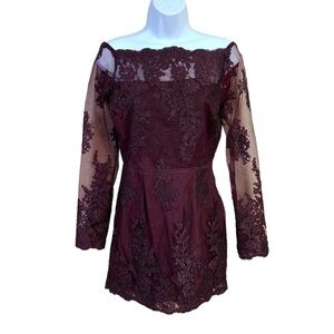 M NEW Tobi Purple Lace Floral Cocktail Dress Long Sleeve Medium Event Party